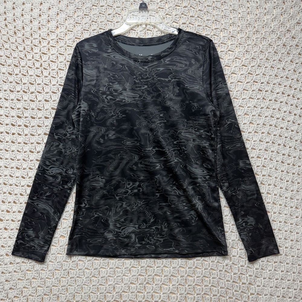 Under Armour T Shirt Women Size M Black Gray Camo Loose Fit Long Sleeve